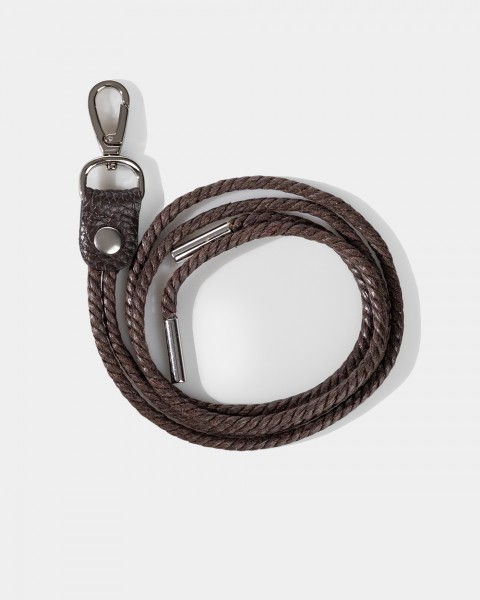 Шнур з карабіном шкіряний, коричневий